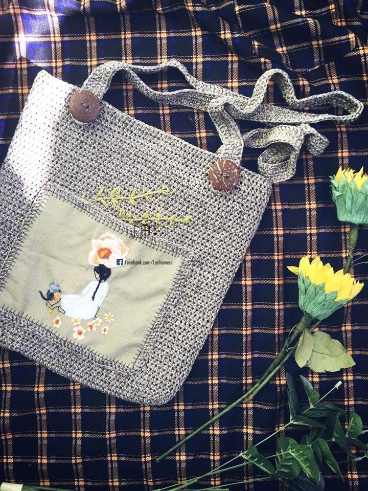Túi tote kết hợp giữa thêu và móc của tác giả Nguyễn Lộc